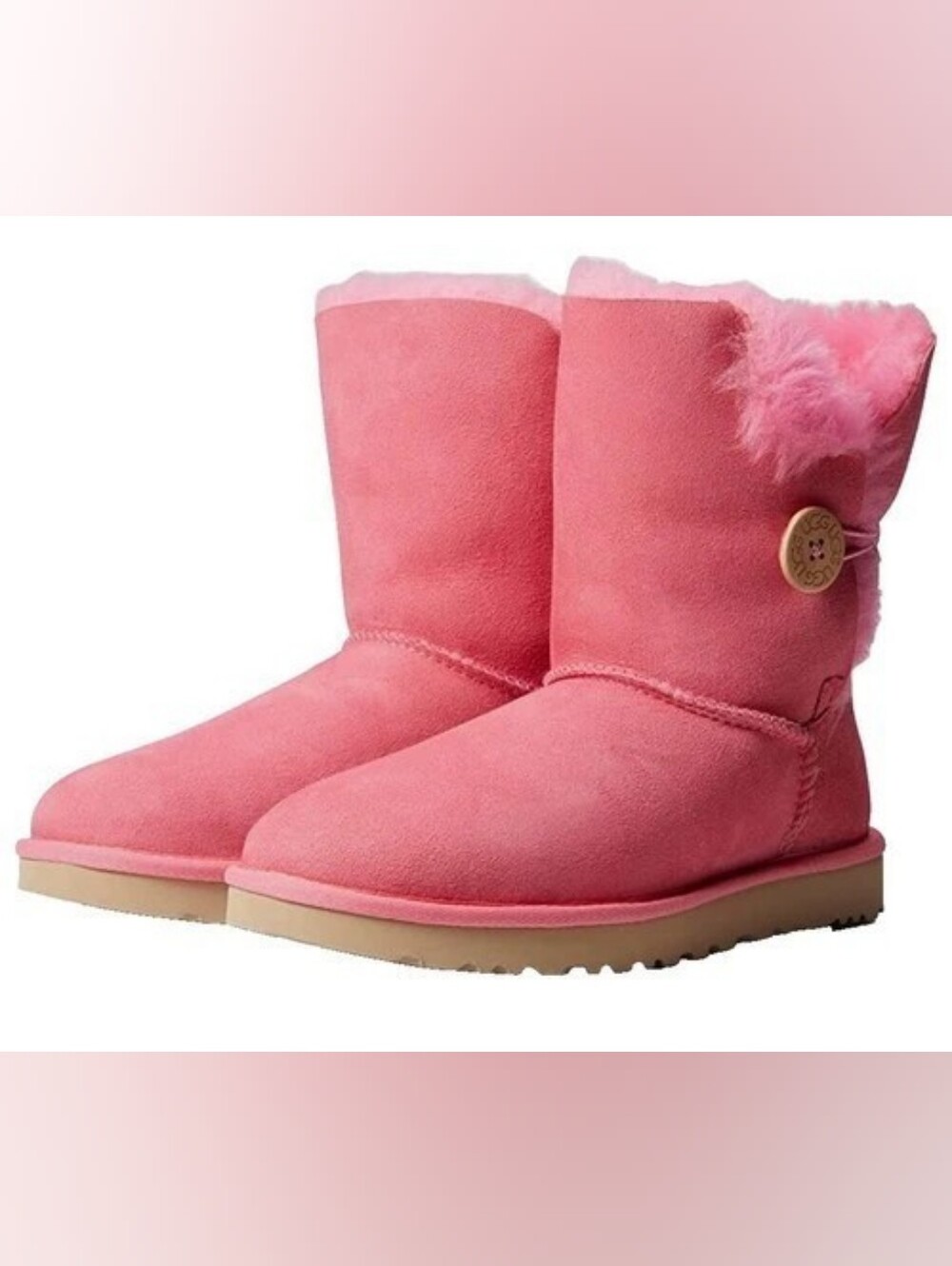 UGG Bailey Button II Flat Mid-Calf Boots Pink Twinface Sheepskin Size 7
